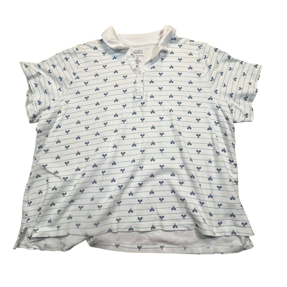 Croft & Barrow Classic Polo Tennis Racket Pattern Shirt Women Size‎ 3X